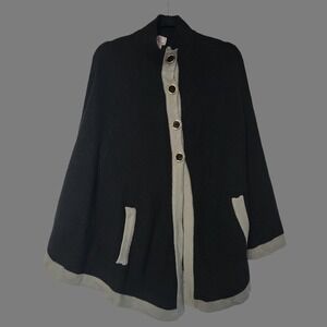 Hot in Hollywood Black Knit Poncho‎ Cardigan Cape sz-M/L Pockets Buttons
